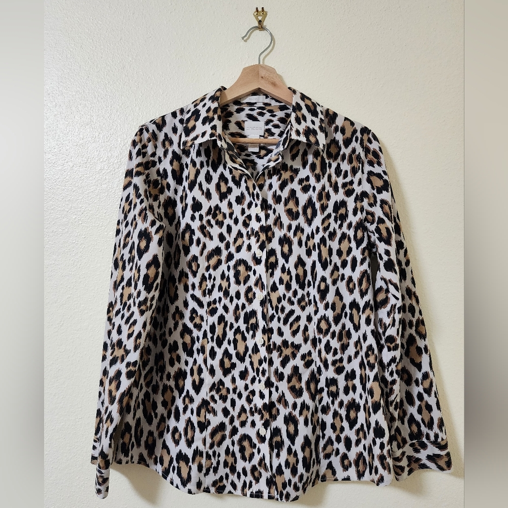 Chico's Leopard Print Button Down Shirt - Black, Brown, White